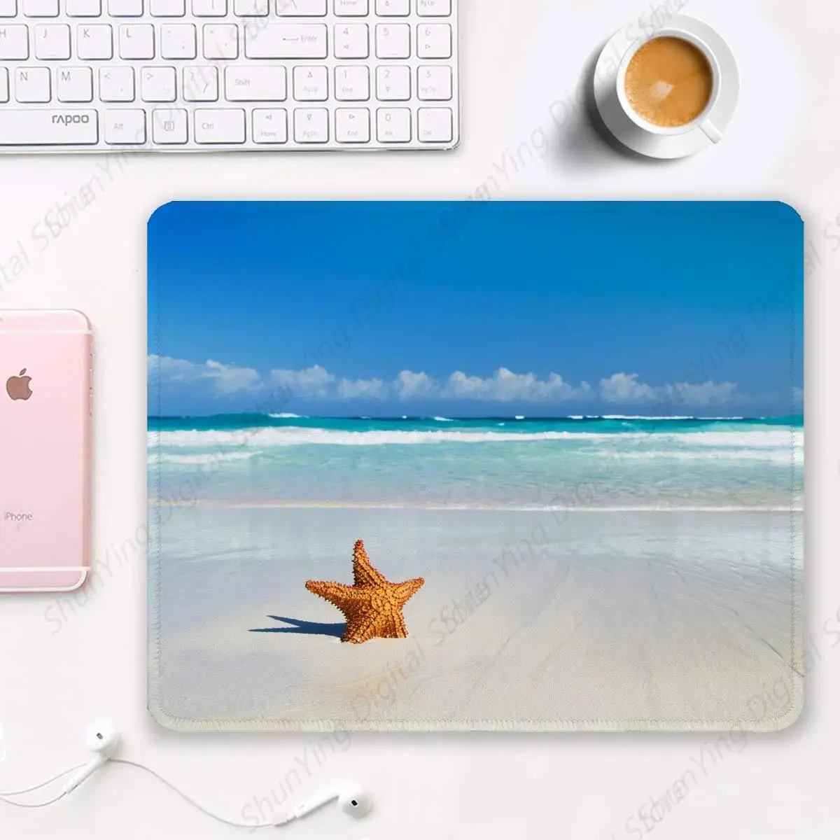 Tapete de mouse de borracha antiderrapante com design de praia e estrela do mar com bordas costuradas adequado para jogos, escritório, laptop, mouse pads 25*30cm