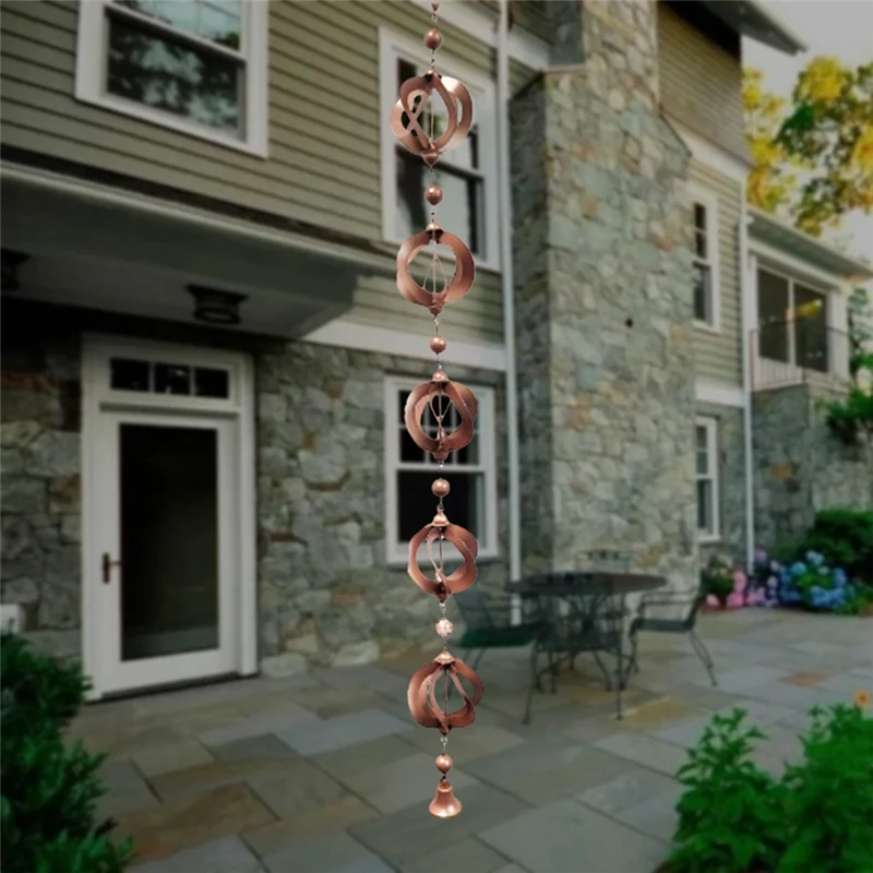 Rain Chain Circular Wind Chime Rain Chain For Gutter Decorative Rainwater Collection Chain With Bells Durable-AT30