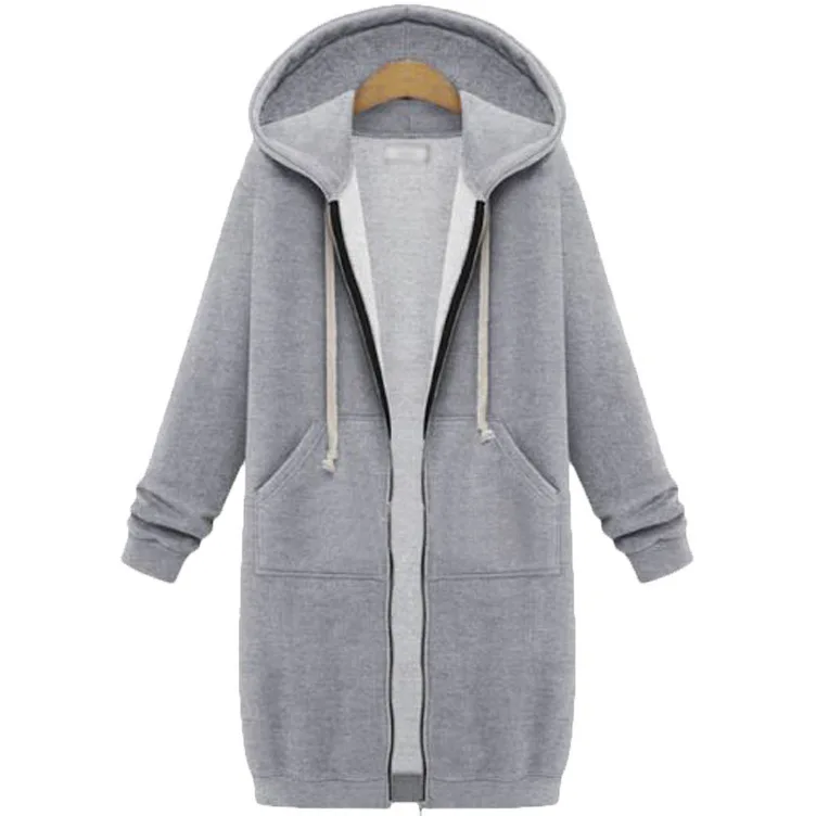 Hoodies Women 2022 New Autumn and Winter Thickening Loose Fashion Solid Color Pocket Design Top Hooded Long Sweatshirts Coat