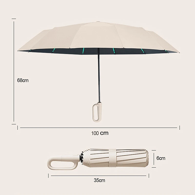 Paraguas plegable inverso completamente automático con raya reflectante a prueba de viento, paraguas UV para hombres y mujeres, mango de mosquetón para viaje
