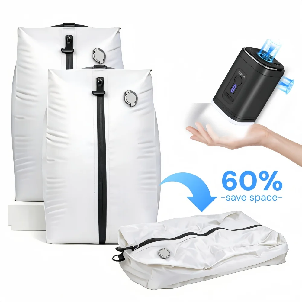 17L Vacuum Compression Storage Bags with Air Pump Travel/Outdoor Clothing Reusable Empty Vacuum Bag for Clothes Suitcases White