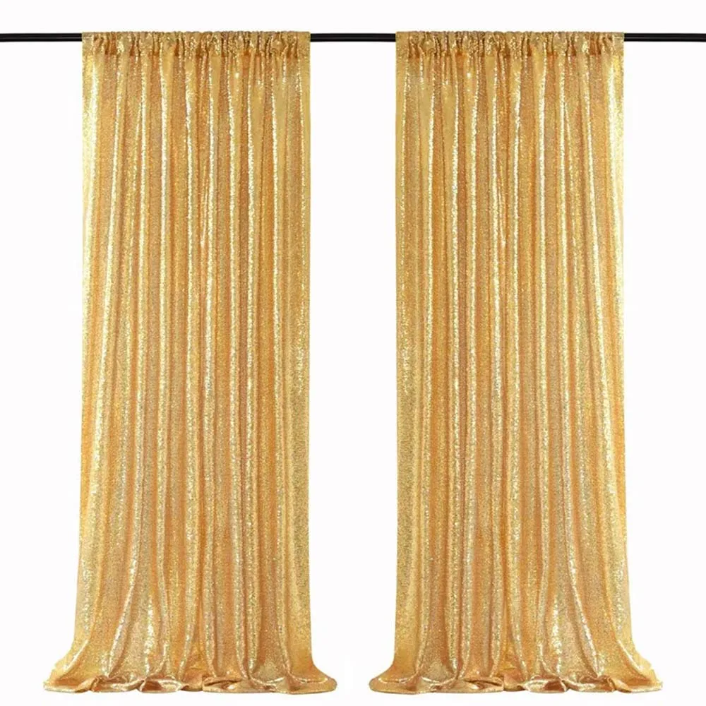 2 Panels Sequin Backdrop Gold for Photography Glitter Fabric Curtain Drapes Background Wedding Parties Home Shimmer Wall DIY