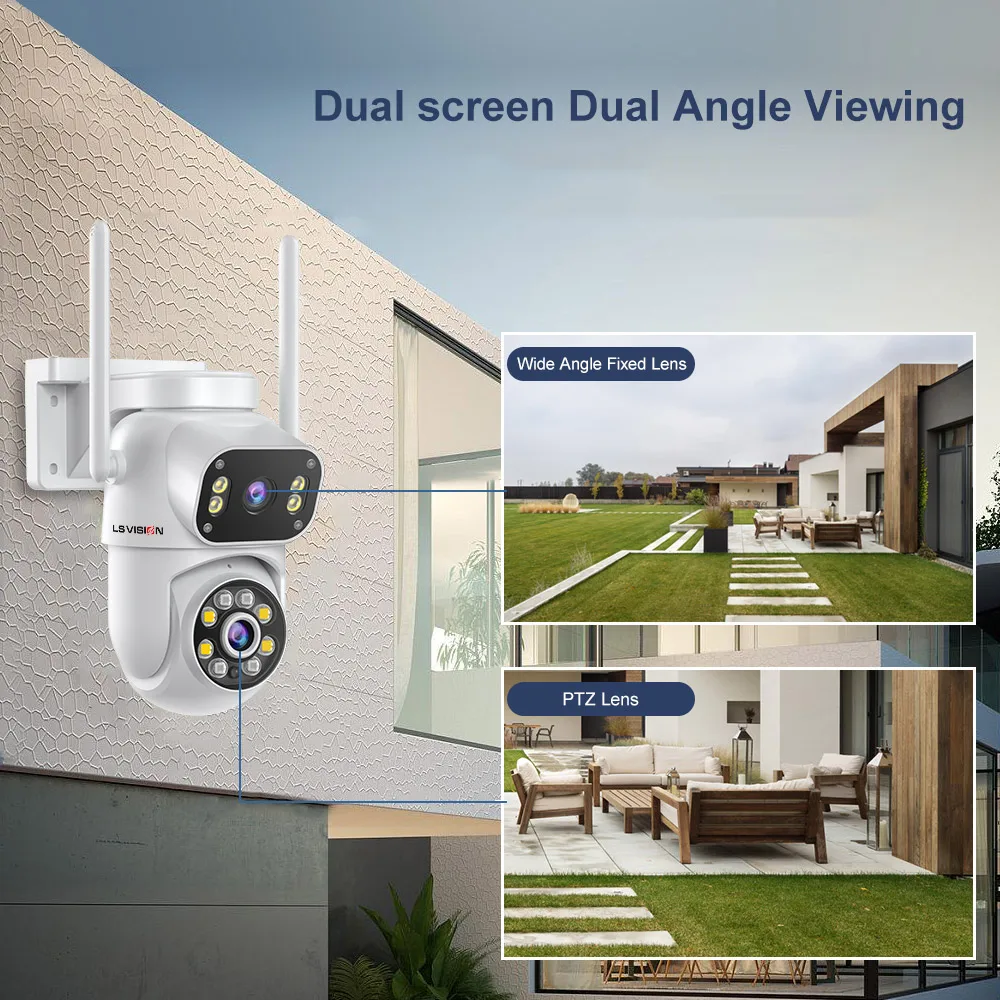 LS VISION 8MP Doppio Schermo Wifi Telecamera PTZ Visione Notturna a Colori Protezione di Sicurezza Esterna CCTV Telecamera IP ICSee NVR P2P USB Cam