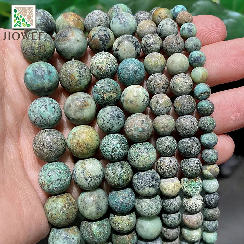 Natural Stone Matte African Turquoises Loose Round Beads for Jewelry Making Diy Bracelet Accessories 15\