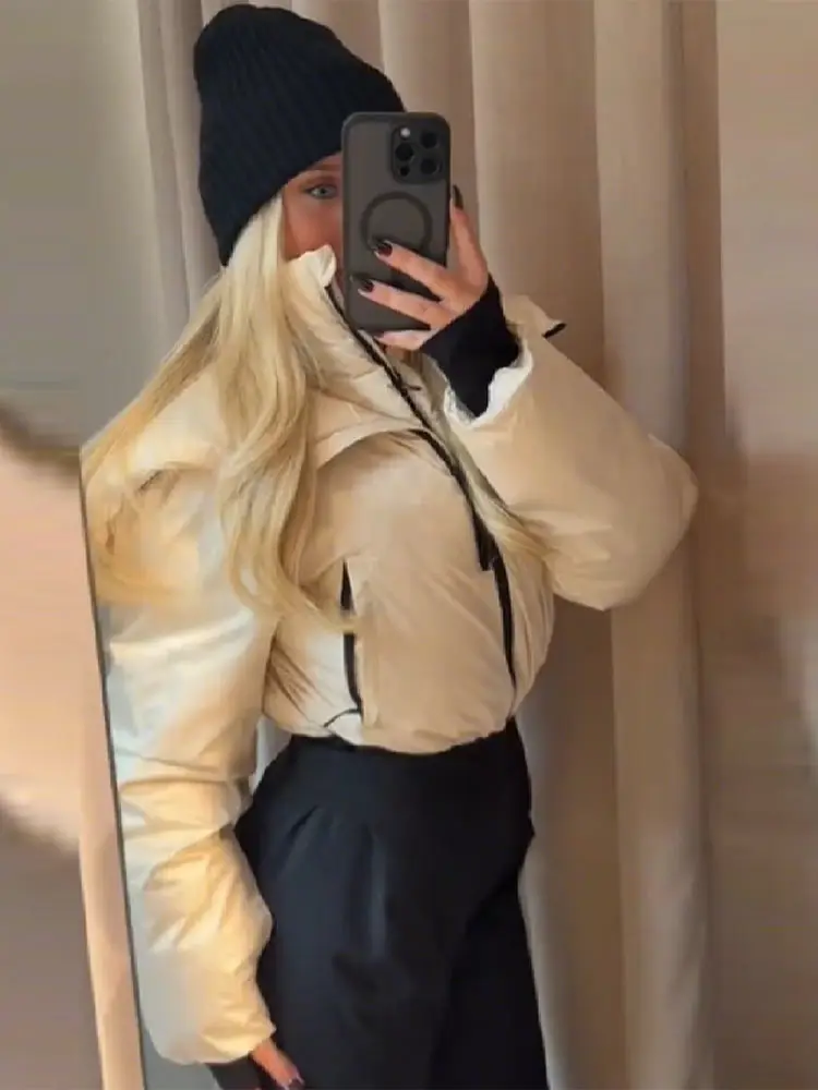 المرأة الشتاء العصرية ملابس التزلج بذلة مقنعين القطن سترة دافئة موضة مستقيم واسعة الساق 2025 جديد دافئ سميكة سيدة مجموعة الملابس #5