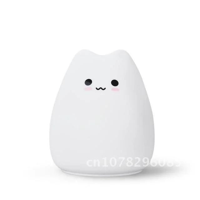 Adorable Cat Night Lamp Colorful LED Remote Control Silicone Night Light Kids Baby Bedroom Desktop Decor Ornaments USB Charge