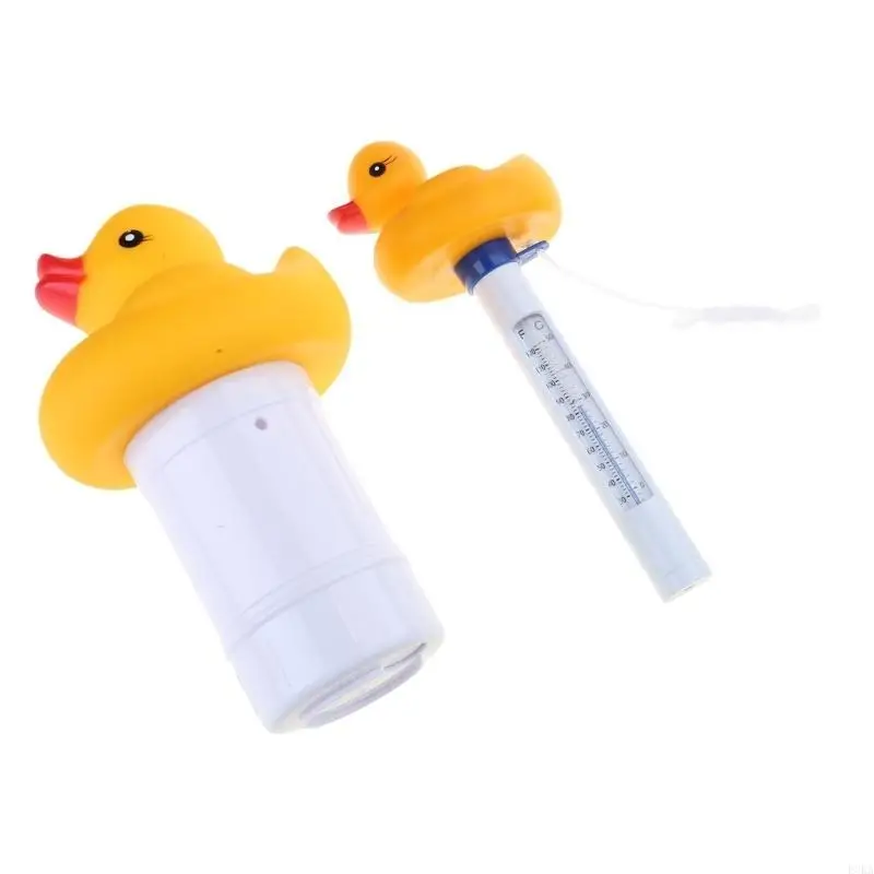   Cartoon Duck Floating Pool Dispenser Thermometer Chlorine Tablets Release