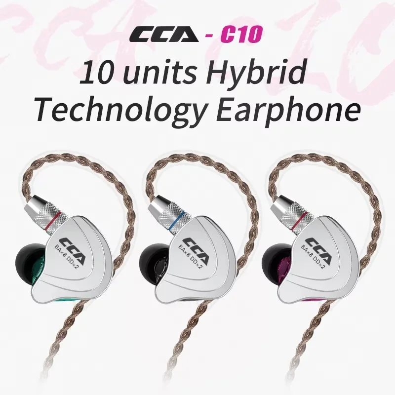 Fones de Ouvido CCA C10 4BA+1DD com Tecnologia Híbrida HiFi In-Ear para Música, DJ, Jogos e Esportes, Fones de Ouvido com Cancelamento Ativo de Ruído e Headset de Monitoramento