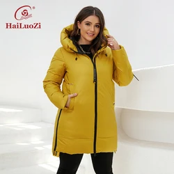 HaiLuoZi 2022 New Winter Women's Jacket Plus Size Pocket Thick Windproof Cotton Parka Warm Hooded Female Outwear Women Coat 87-2