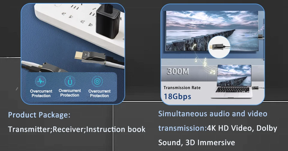 Mini 4K HDMI Fiber Extender, HDMI1.4a / 2.0 über Glasfaser-Transceiver bis zu 300 m, 4K@30HZ/60Hz HDMI-Glasfaserkonverter, Multimode – Detail 3