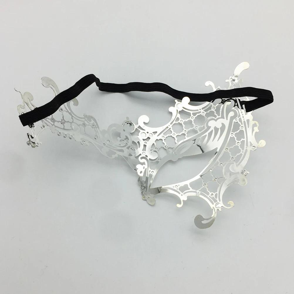 

Vintage Half Face Venetian Mask Silver Rhinestone Adjustable Ribbon for Halloween Carnival Masquerade Cosplay Party