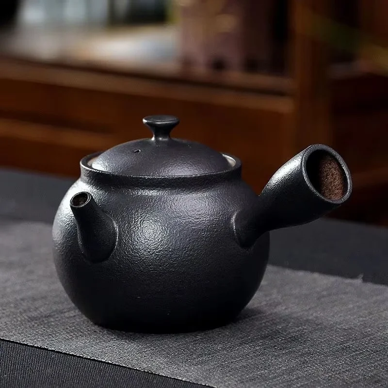 Tetera cerámica gruesa con mango lateral estilo japonés, tetera hecha a mano para el hogar, con filtro la ceremonia del té,350ml