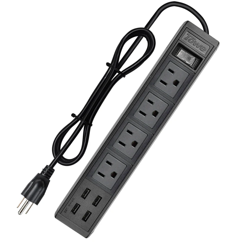 4 Outlet Heavy Duty Long Power Strip with 10ft Cord 4USB for Garage Workshop Workbench, multifunction PC Gaming Outlet, Certifie