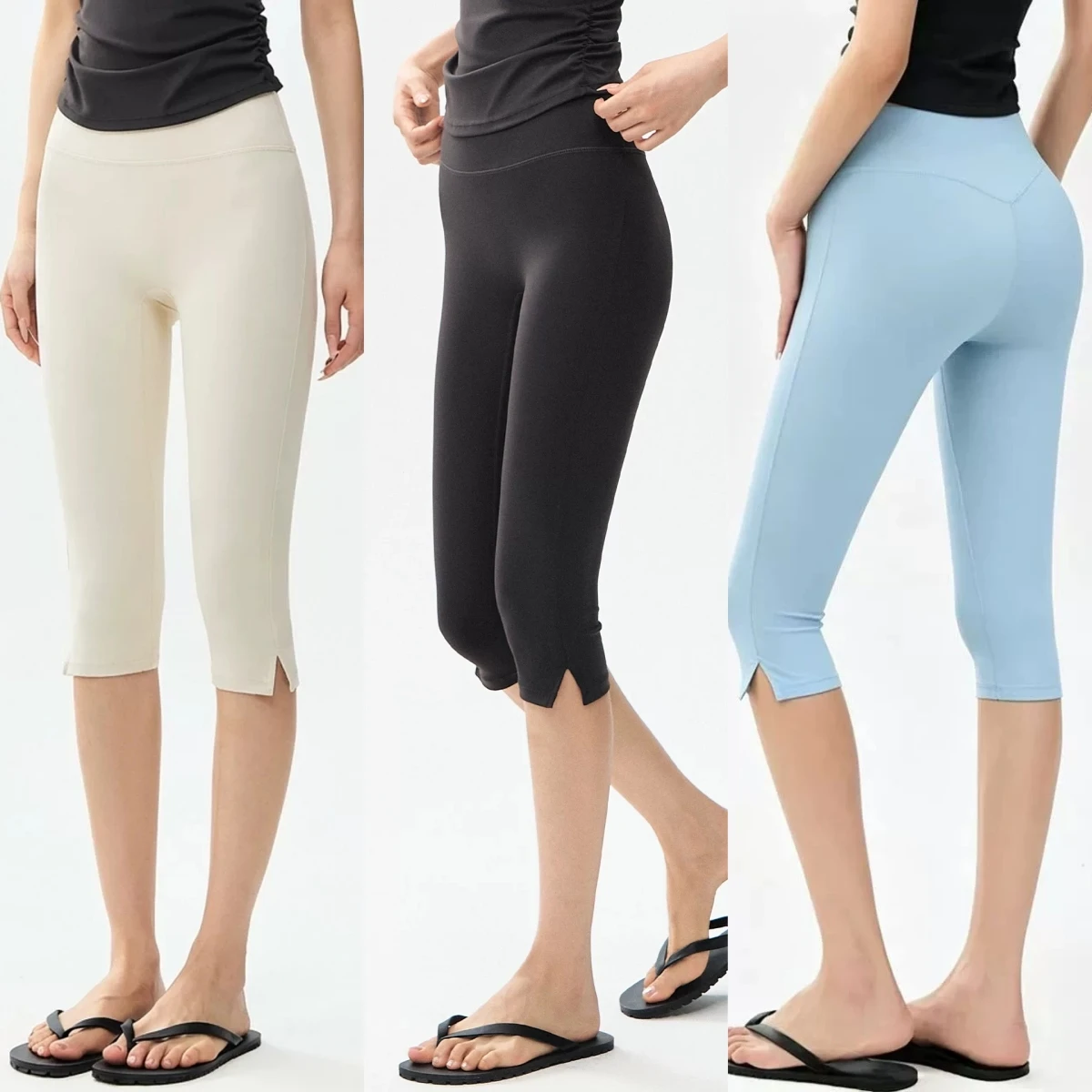 Women High Waist Naked Feel Yoga Capri Leggings Butt Lifting Breathable Stretch Sports Pants Pilates Running Gym