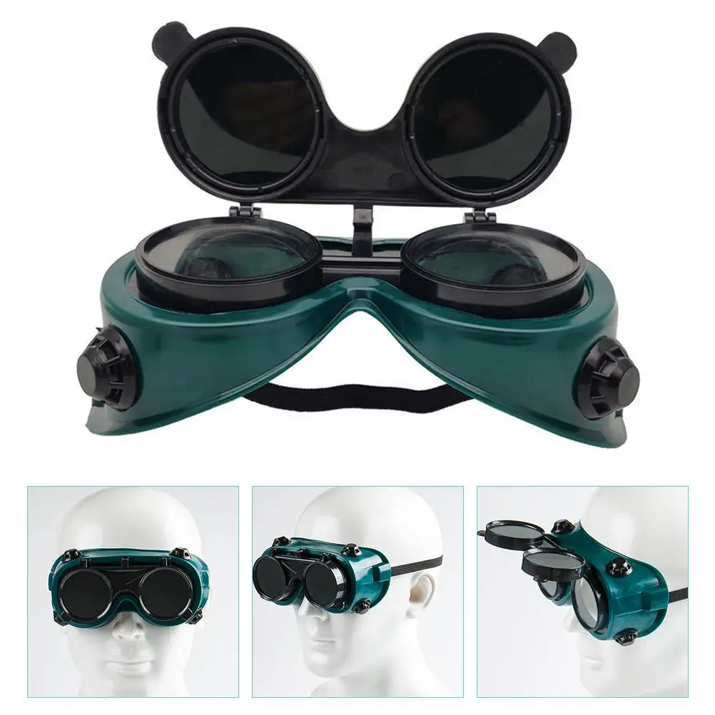 Flip Up Welding Goggles Tinted Lens Anti Scratch Coating Adjustable Headband Soft Frame Ventilated Design Strong Light