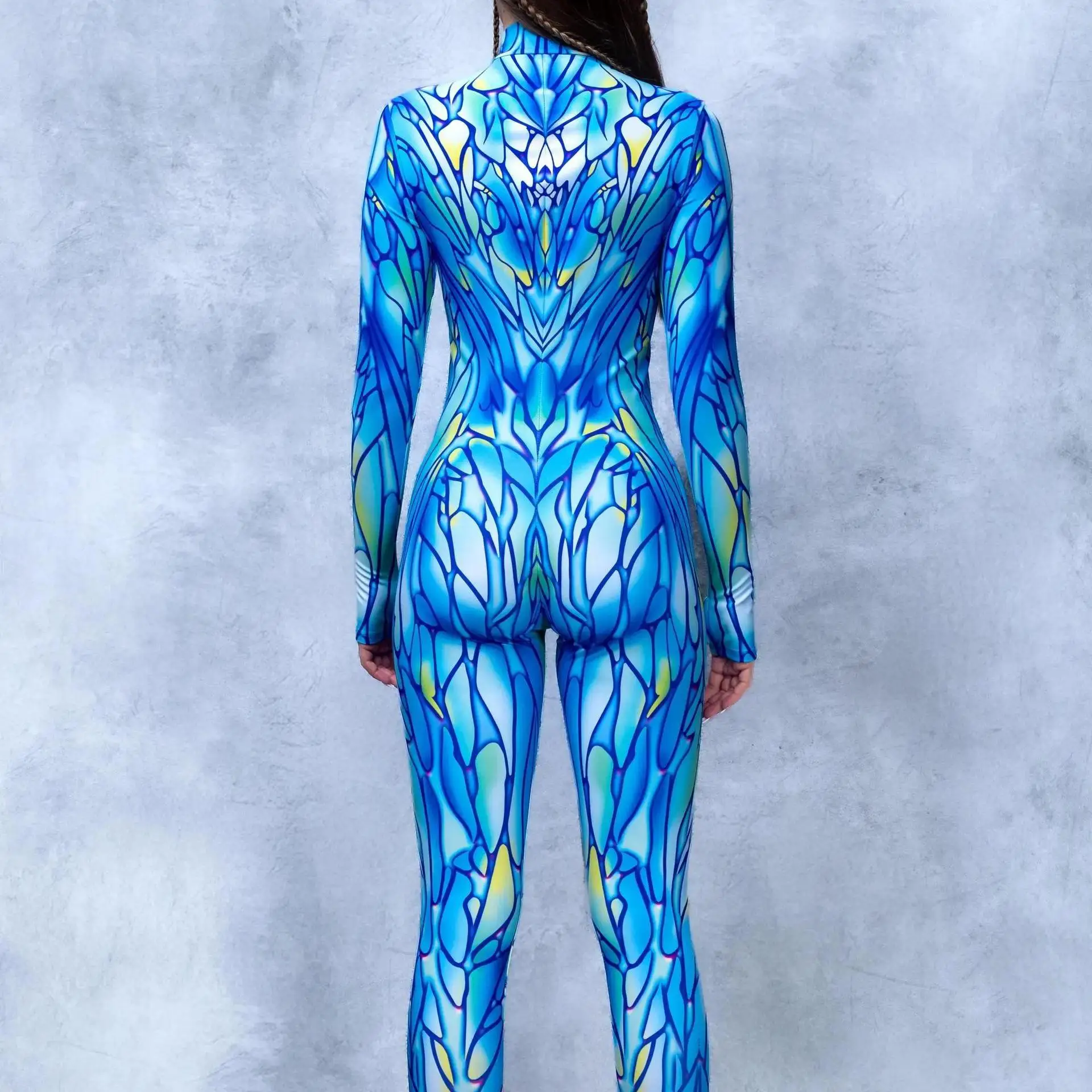 Halloween-Karneval-Party-Shows Cosplay-Bodysuit-Kostüm Dehnbarer Damen-Zentai-Outfit Farbig Diamantbedruckter Tech-Jumpsuit 2026 – Detail 25