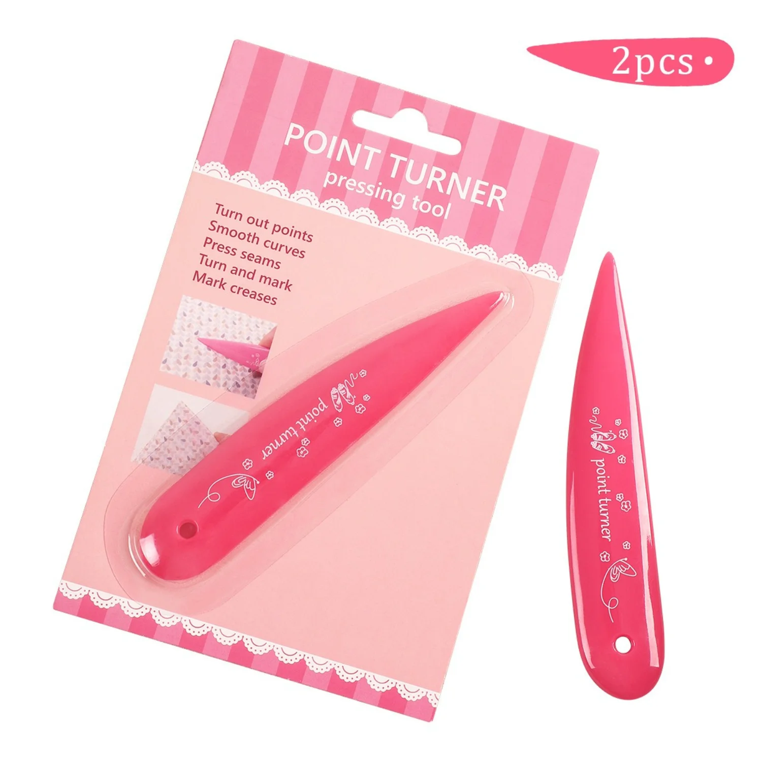 2 pieces of folding, sewing, pressing, sewing tools for turning points, smoothing curves, pressing, marking creases DIY process