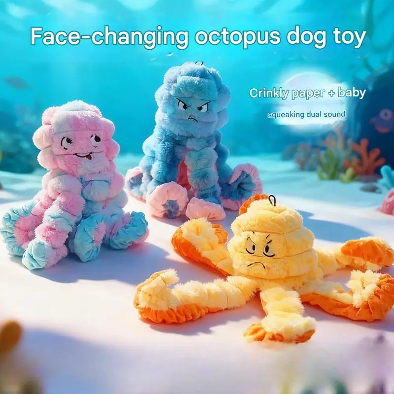 

Octopus Dog Toy with Crinkle Paper and Squeaker, Interactive Tug-of-War Chew Toy for Medium Large Dogs, Boredom Relief