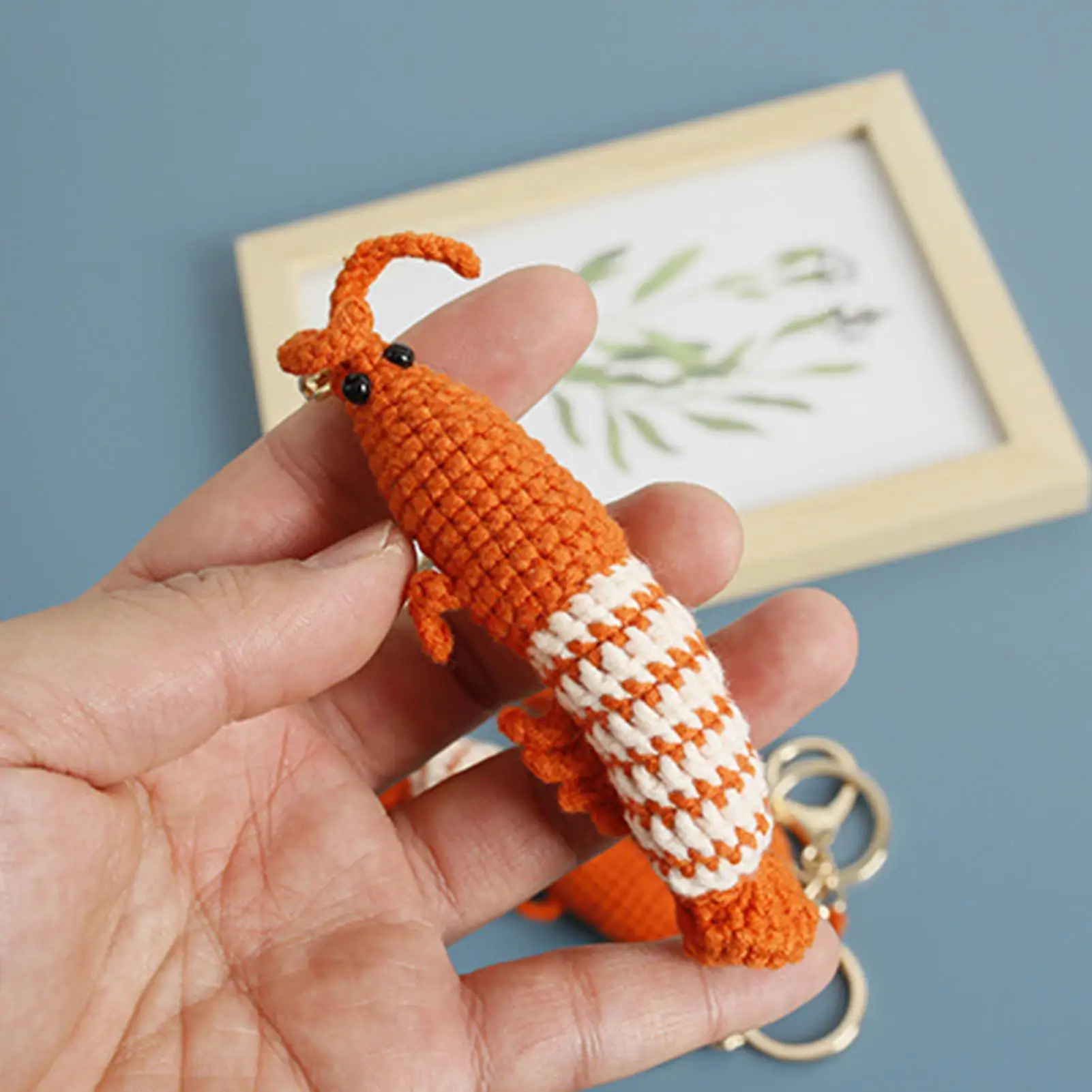 Cute Shrimp Charm Keychains Mini Hand Knitted Car Keyring Lovely Backpack Handbag Pendant Couple Keyholder