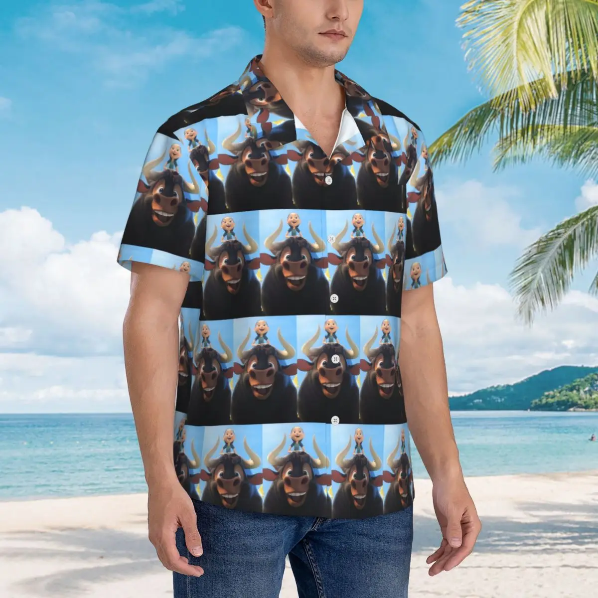 

Ferdinand Animated Short Films Hawaiian Shirts Fashion Men Short Sleeve Shirt for Summer Beach Men's Lapel Tops