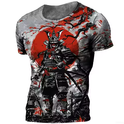 Japanese Samurai T-shirt 3D Japanese Style Printed Short Sleeved Top T-shirt Casual Retro Men's T-shirt Retro Men's Clothing