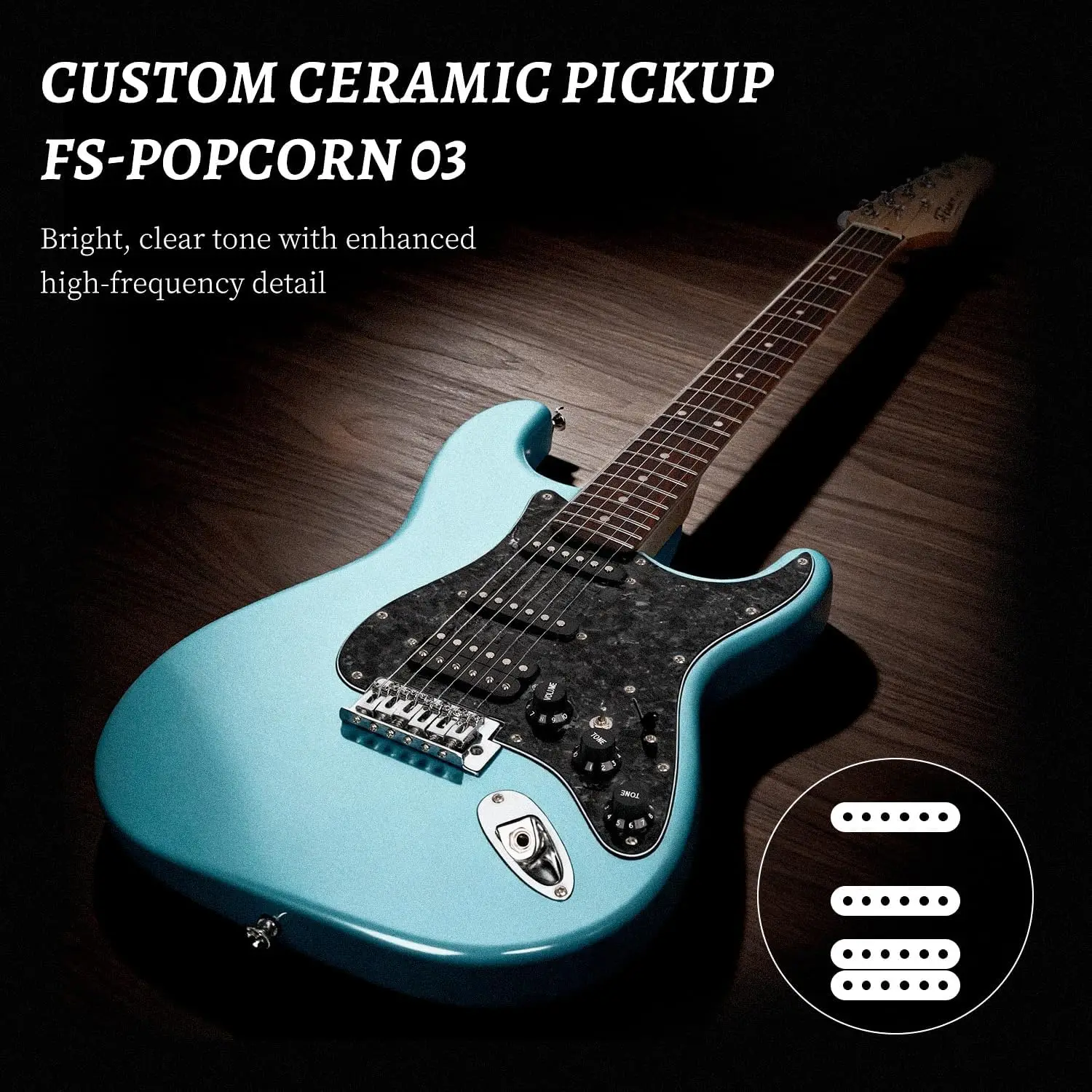 Electric Guitar Kit with HSS Pickup Configuration, Solid Poplar Body, Maple Neck, Rosewood Fingerboard, Metallic Blue Finish, and Gig Bag Included