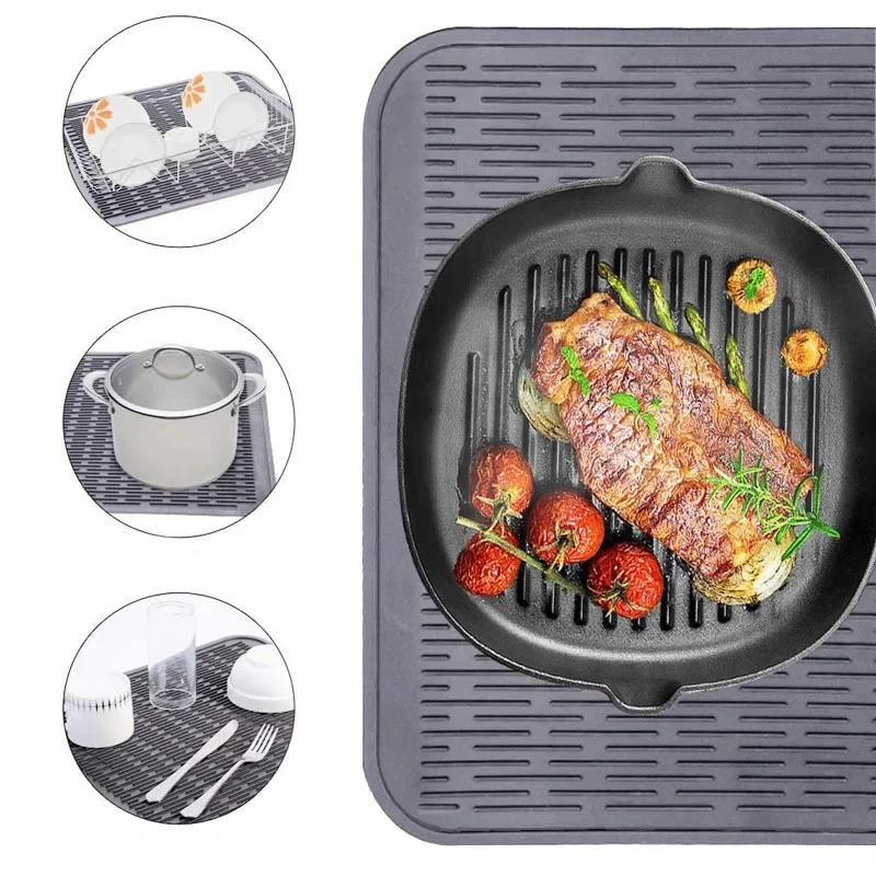 Extra Large Silicone Drainage Pad Silicone Dish Drying Pad Multifunctional Kitchen Sink Pad Fruit Materials Drying Meat Thawing