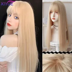XIYUE-Perruque Synthétique Longue Naturelle Ondulée Blond Platine avec Frange pour Femme, Cosplay Party Lolita, Fibre de Degré de Chaleur