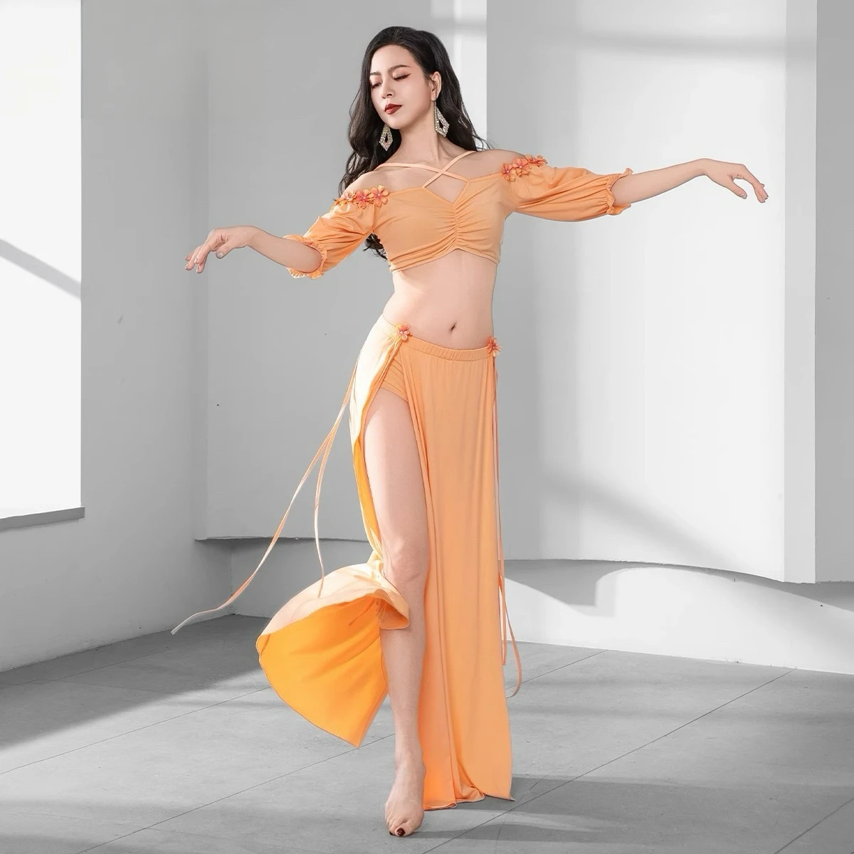 Original Belly Dance Costume Set - Sweet Style Petal Design Oriental Dance Practice & Performance Outfit