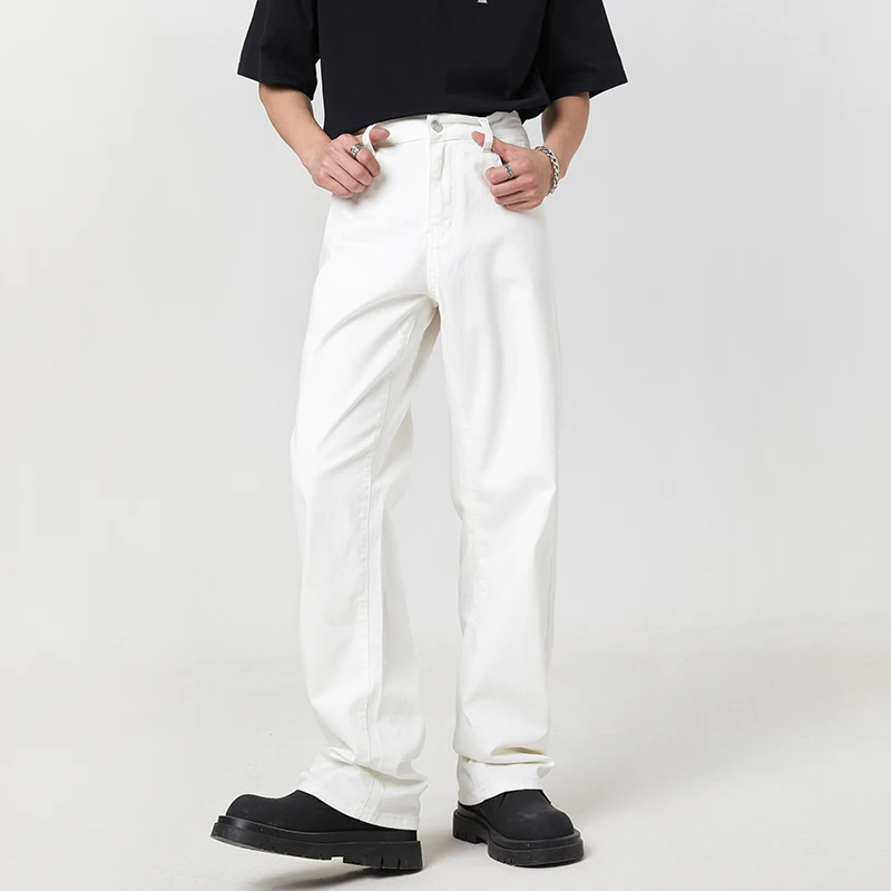 Korean style trendy mop jeans men's loose straight street fashion simple high-end casual all-matchinstrousers