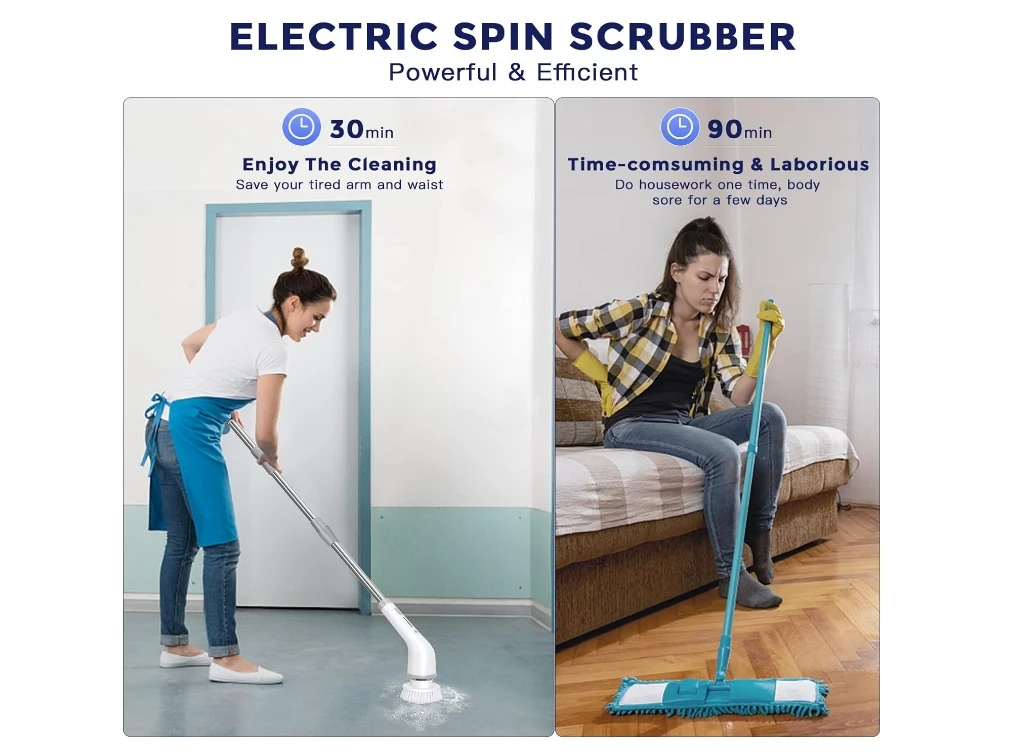 Electric Spin Scrubber, Up to 450RPM Cordless Cleaning Brush , 51 Inch Shower Power Scrubber with Adjustable Extension Arm