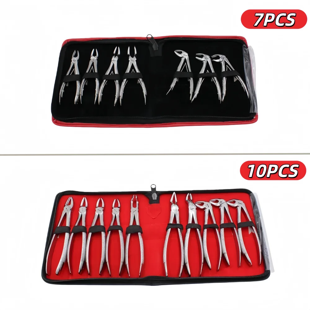 10/7PCS Dental Extraction Plier Forcep Kit Adult Children Dental Surgical Teeth Extracting Curved Root Lift Elevator Oral Tool
