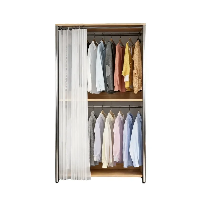 Simple Single and Double Layer Household Floor to Ceiling Hanger Bedroom Storage Wardrobe Coat Rack Multi Functional