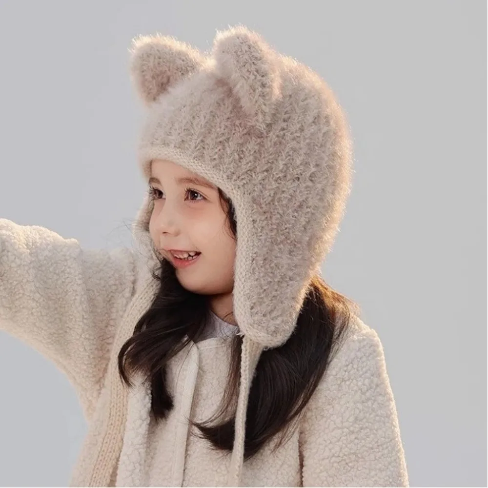جديد الشتاء محبوك قبعة الكرتون قبعة قبعة مع آذان القط الدافئة للجنسين بونيه القبعات للفتيات الفتيان