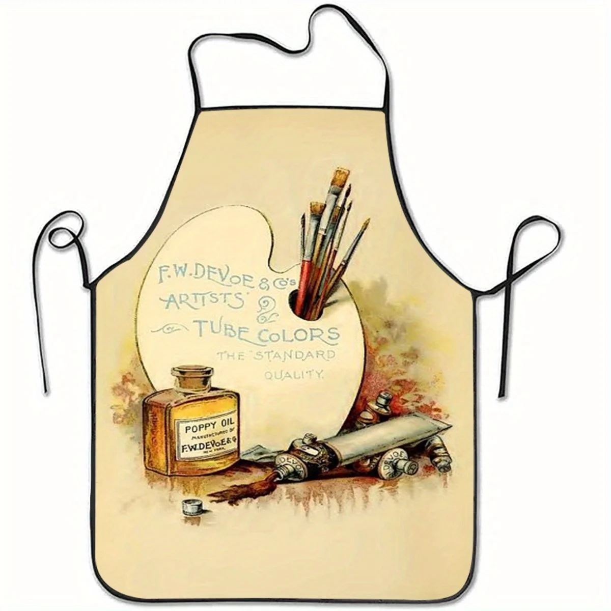 Vintage Artist Palette Apron Beige with Painting Tubes Design Durable Polyester Apron fCleaning, Gardening Studio Home Use