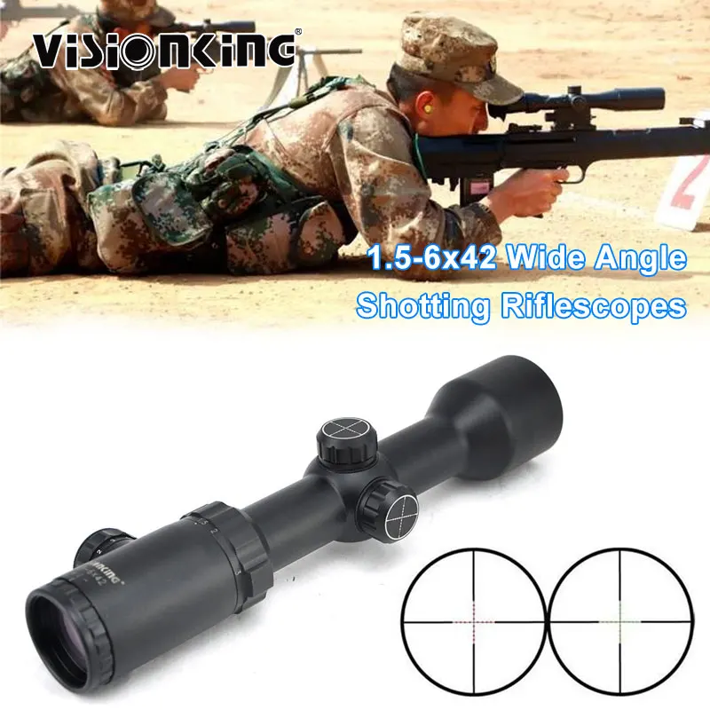 

Visionking 1.5-6x42 Hunting Aim Riflescope Red Telescopic Light illuminated Long Eye Relief Optic Sight Wide Angle Rifle Scope