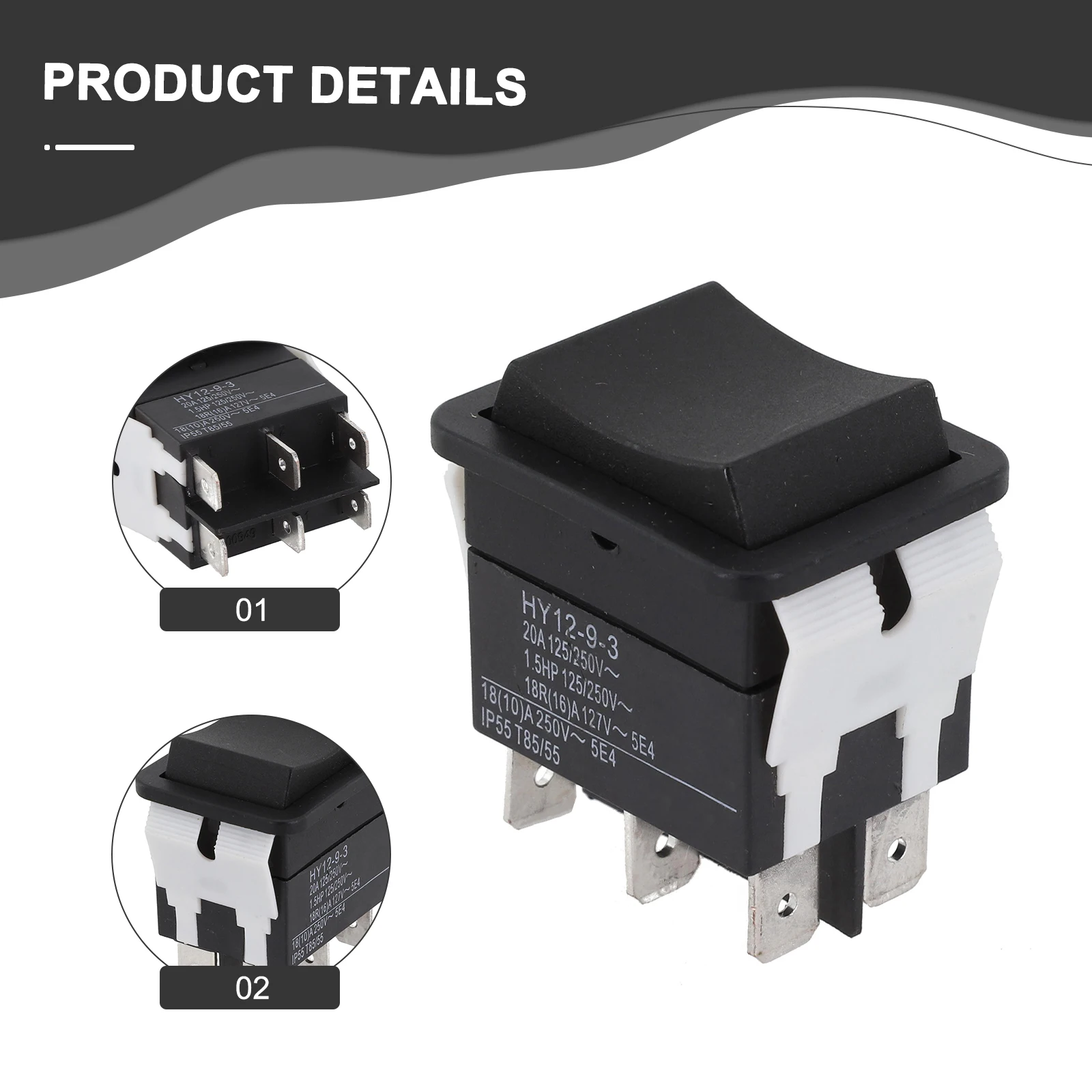 For HY12-9-3 6 Pins Push Button On Off On Rocker Switch Pushbutton Switches For Electric Power Tools 125/250V 18/20A