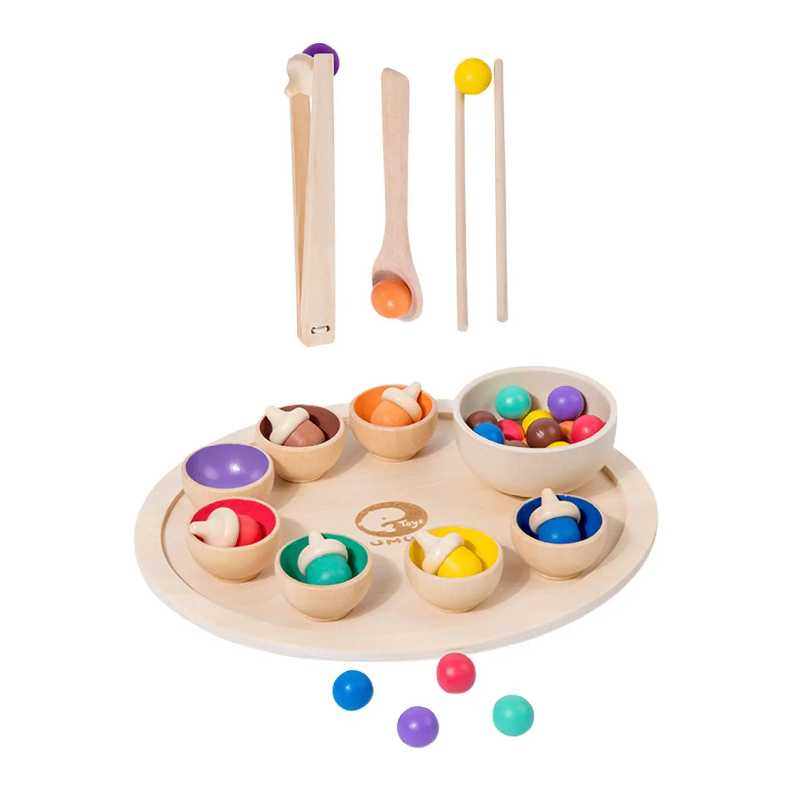 Wood Clip Beads Matching and Counting Board Game Fine Motor Wooden Rainbow Toys