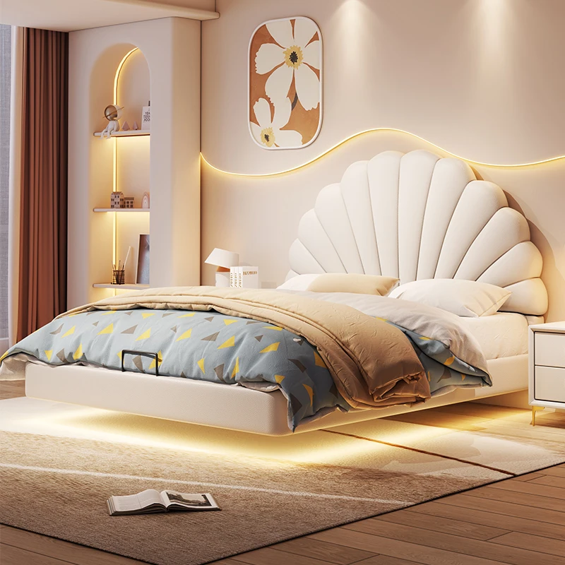 Princess Unique Modern Childrens Bed Pretty Led Lights White Comferter Bed Loft Villa Camas De Dormitorio Furniture Home