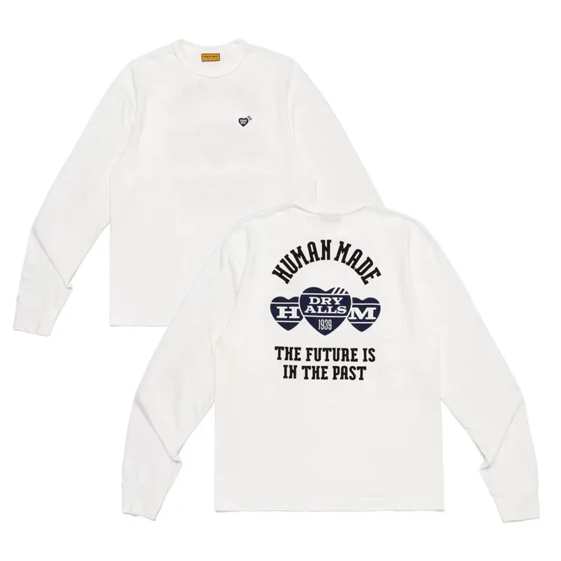 Human Made Heart Long Sleeve T Shirt Letter Print Loose Unisex Casual Top