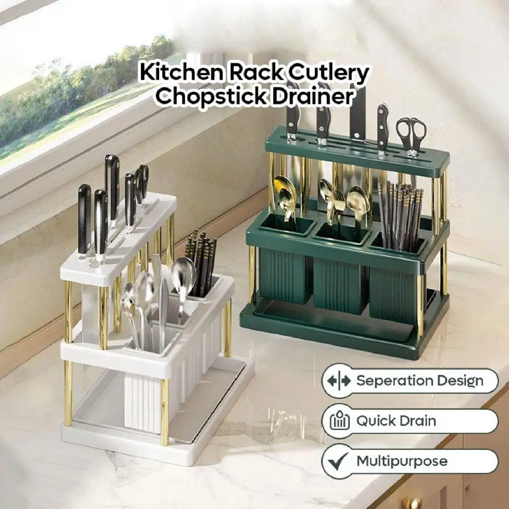 Kitchen Knife Block Cutlery Storage Rack Draining Knife Fork Chopstick Holder Countertop Utensil Organizer Spoon Scissors Stand