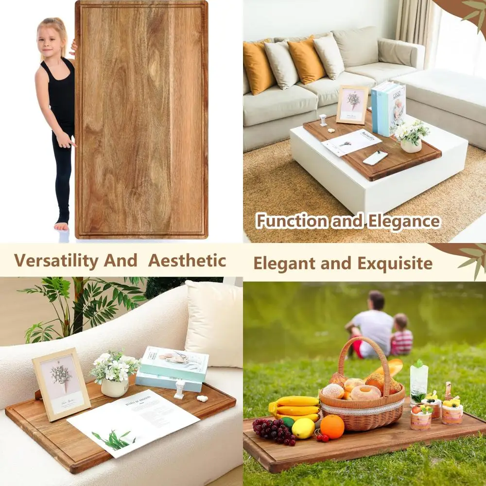 

Large Acacia Wood Cutting Boards - 32 x 18 Inches, Kitchen Serving Platter with Juice Groove, Extra Large Carving Board