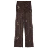 HXAO Women's Pants Spring Summer 2025 Beading Brown Trousers Sequins Translucent High Waist Pants Ladies Streetwear Casual Pants - Image 2