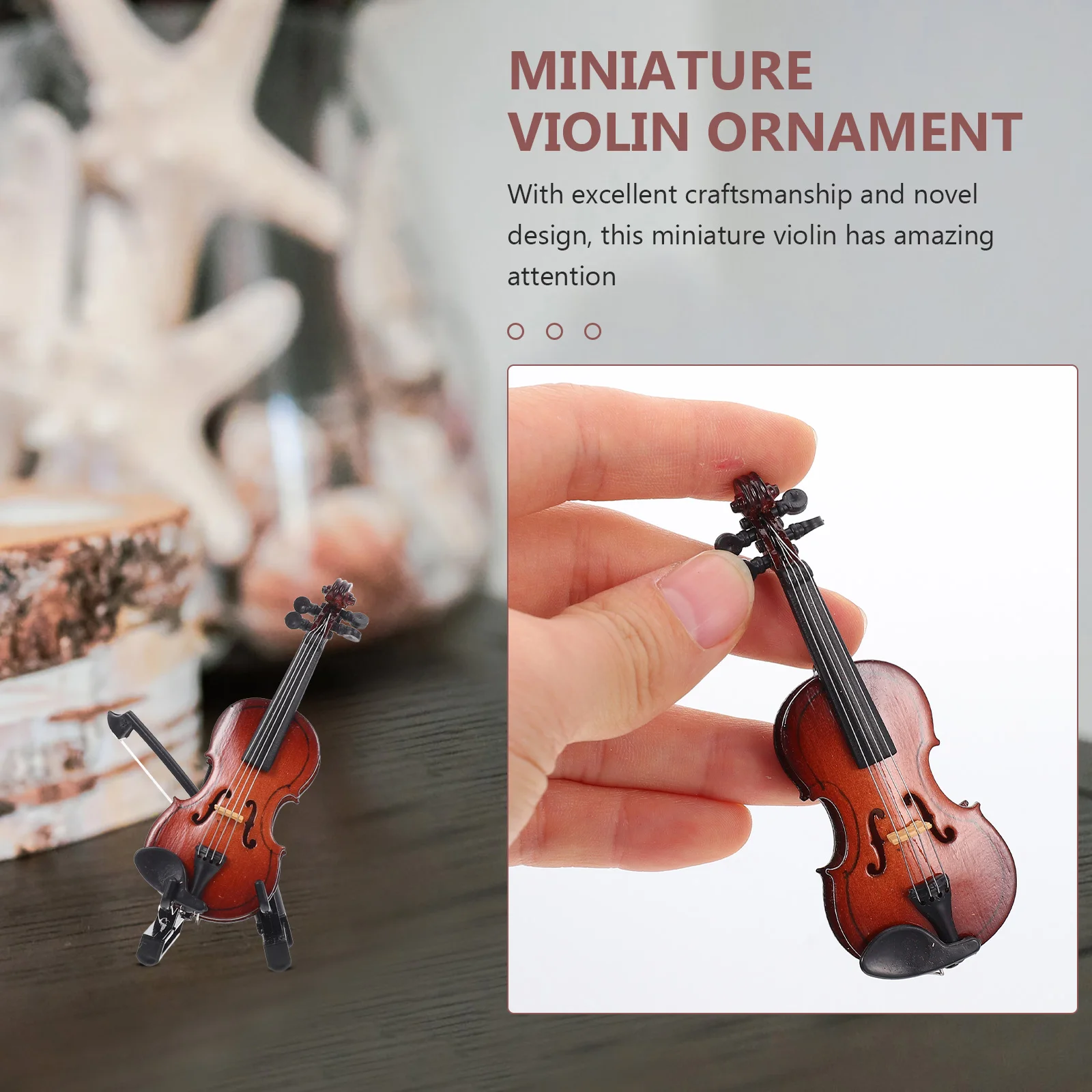 

1 set Mini Violin Ornament Elegant Wooden Desktop Decor Romantic Home Gift Sculpture Tiny Violin Adornment Vintage Style