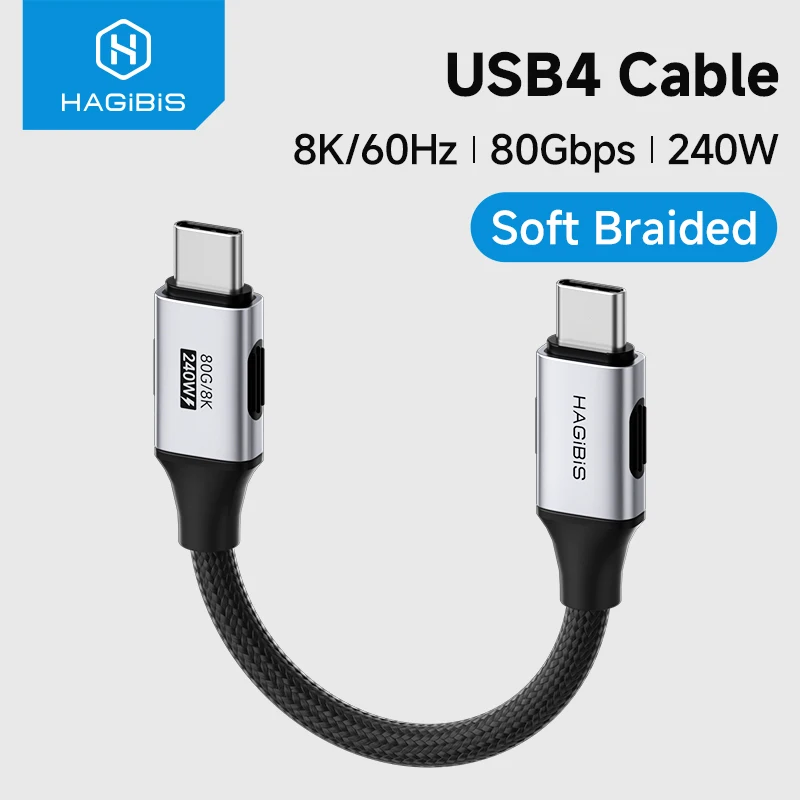 Hagibis USB 4 Cable USB C to USB C Ultra Soft 240W 80Gbps High Speed Cord 8K Video for Thunderbolt 4/5 iPhone 17 iPad Power Bank