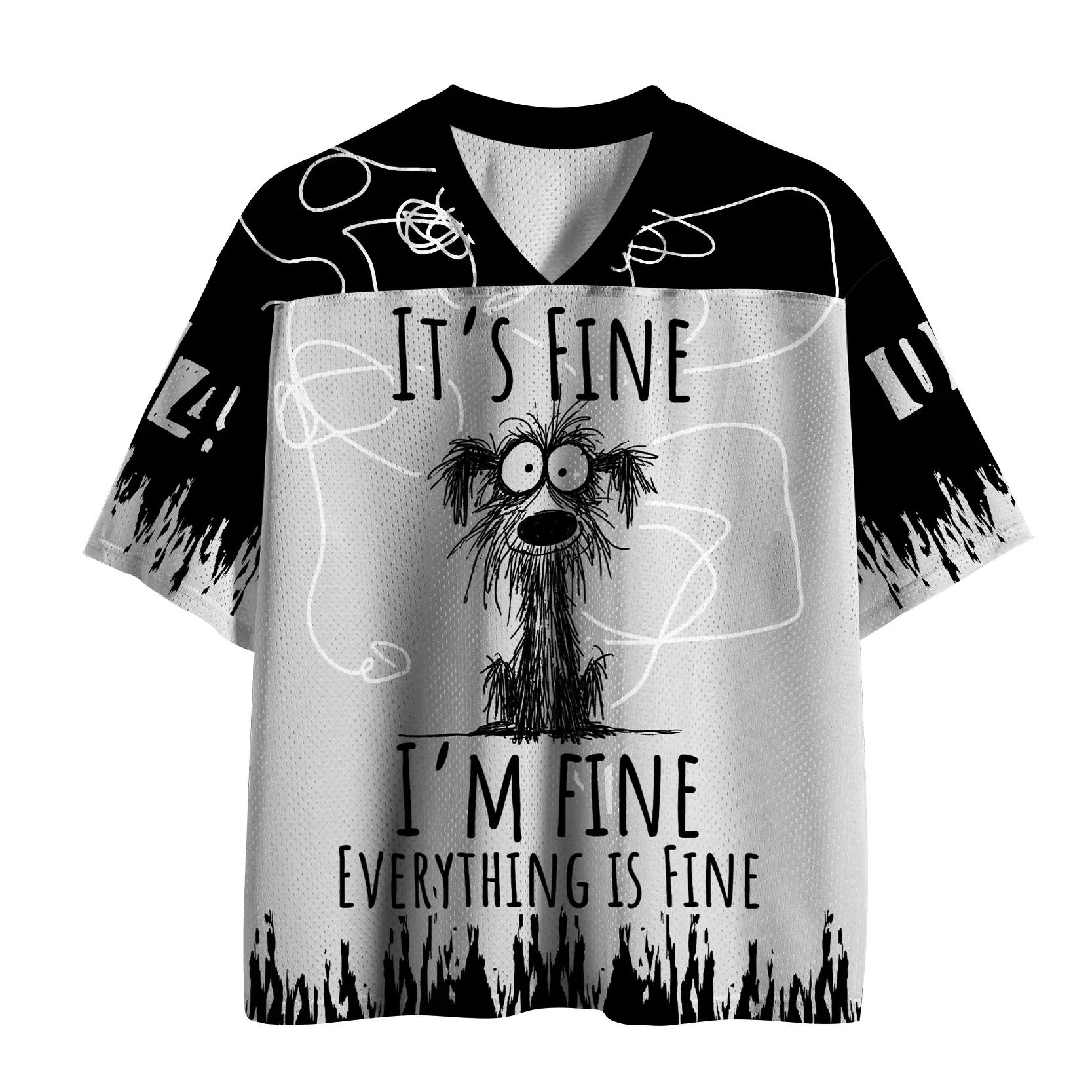 Quirky, Messy-style Graphic Jersey Featuring A Dog A Satirical Quote; V-neck Quick-dry T-shirt—perfect Casual Streetwear Look.