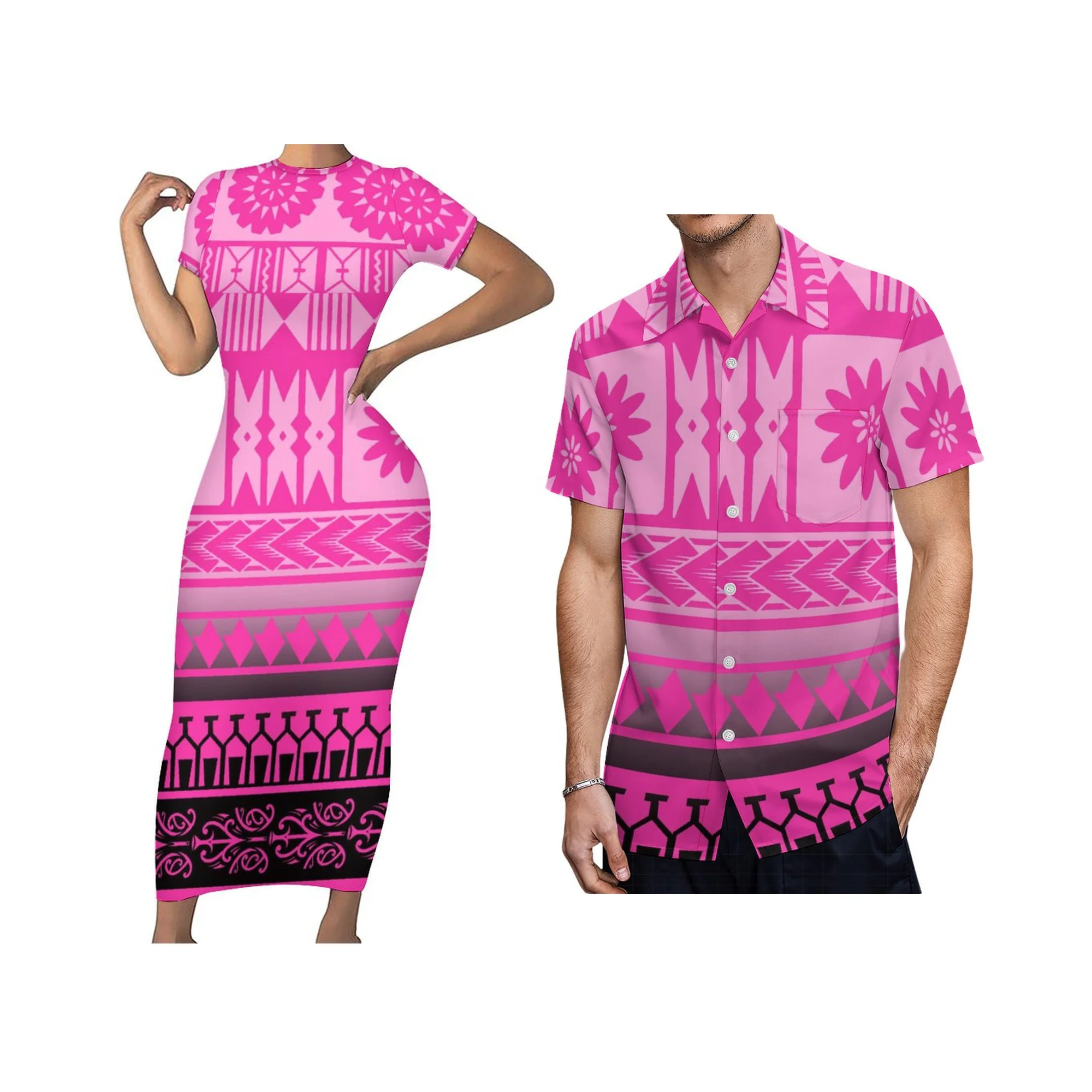 

New Fashion Hawaii Polynesian Traditional Tribal Print Women Dress Beautiful Short Sleeve Large Dress for Lady