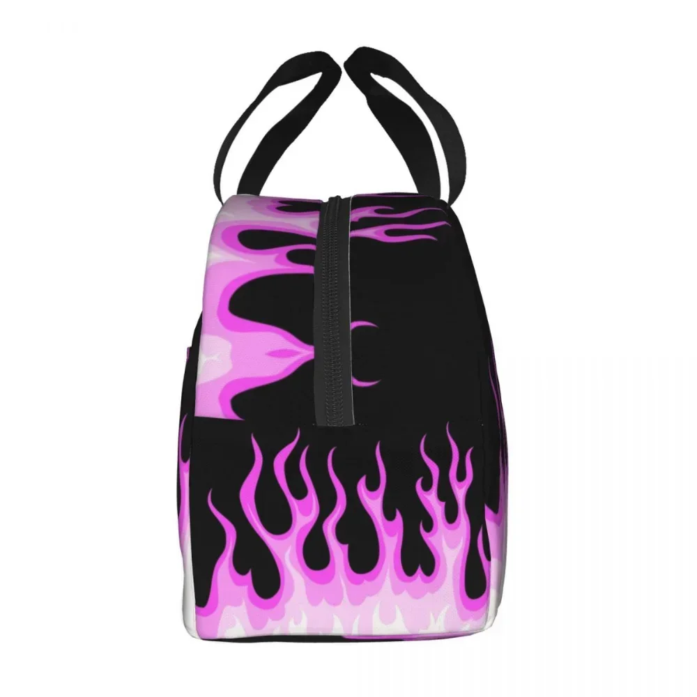 Aesthetic Pop Art Pink Hot Fire Racing Flames Lunch Bag Cooler Thermal Insulated Lunch Box For Women Kids School Food Bags