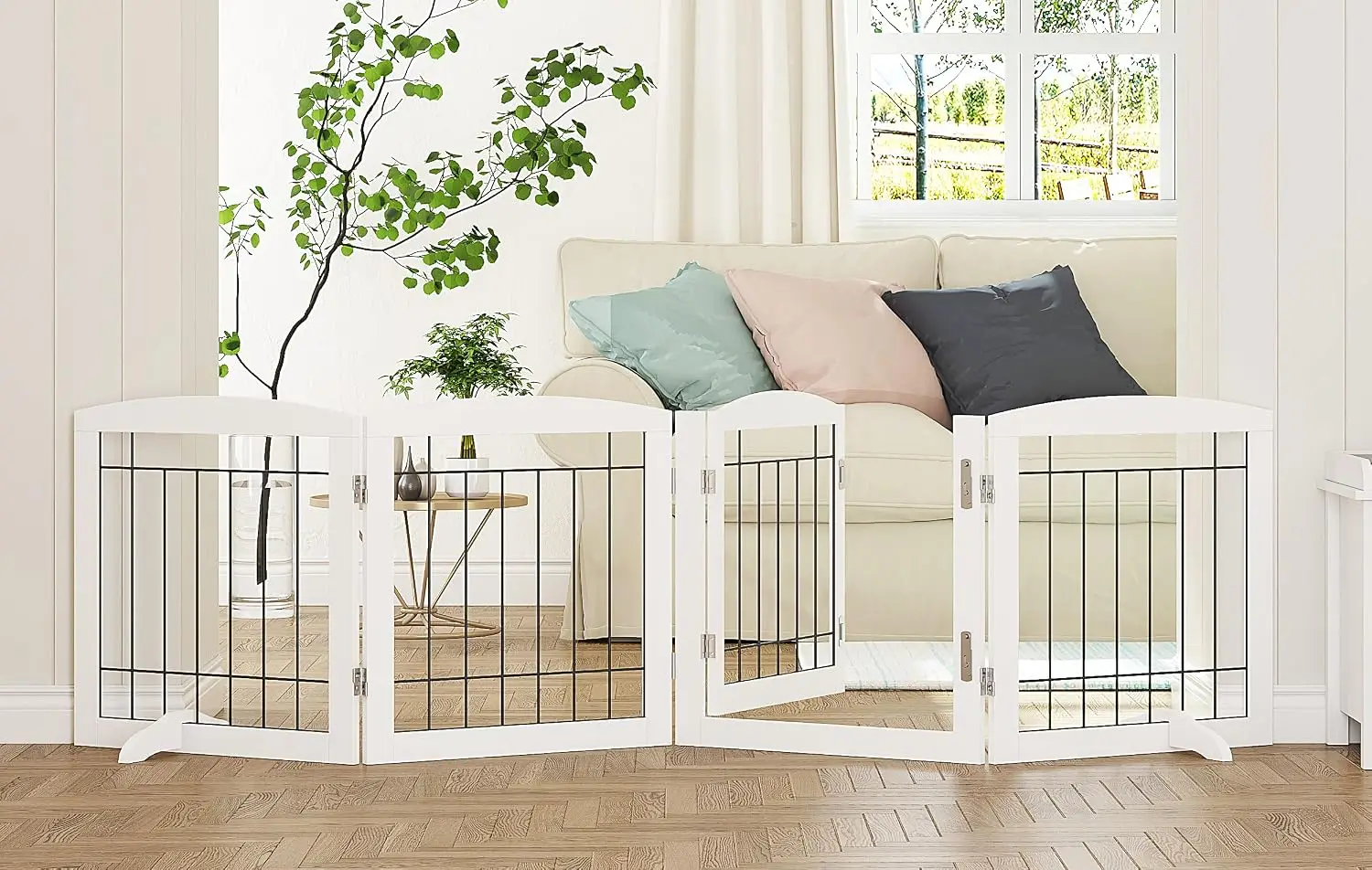 Dog Gate Indoor with Door, Freestanding Pet Gate for Doorway, Stair | 80
