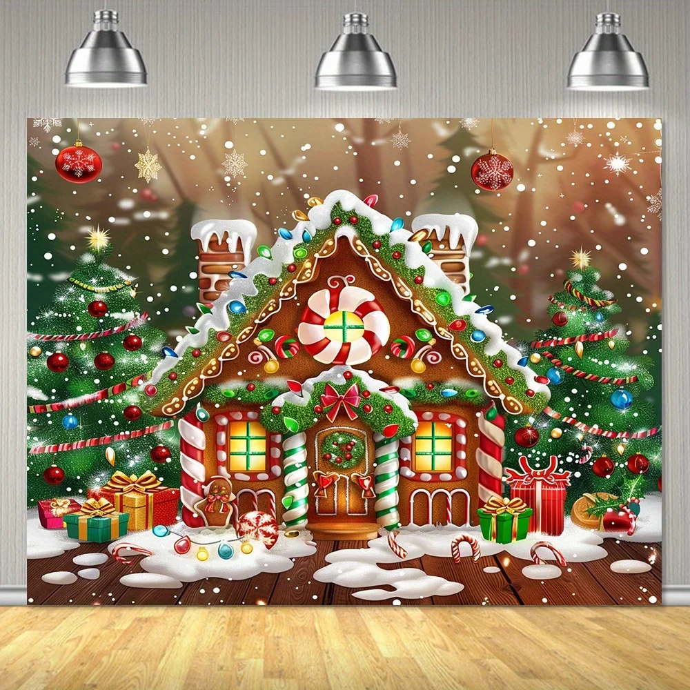 Christmas Gingerbread House Background Cloth, Christmas Gingerbread House Background, Sparkling Christmas Tree Background